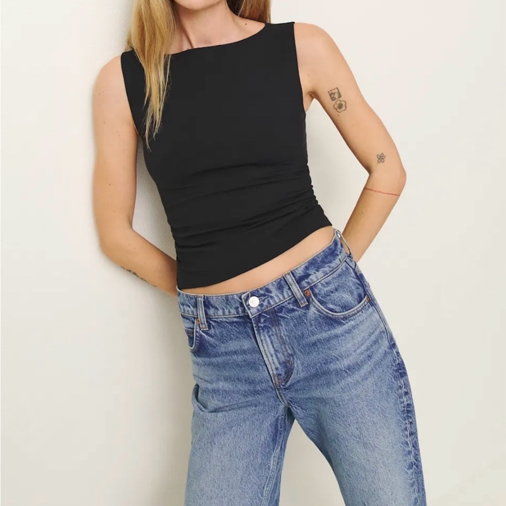 (2) Two Tops-Reformation Dusk Knit Top Olive Green & Brandy Melville Black XS - Picture 5 of 10